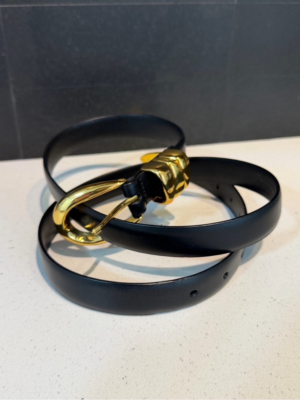 Madewell Triple Metal Keeper Leather Belt in Black/Gold - Women's L